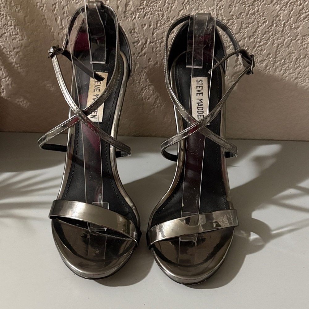 Steve Madden Silver Metallic Strappy High Heel Sandals